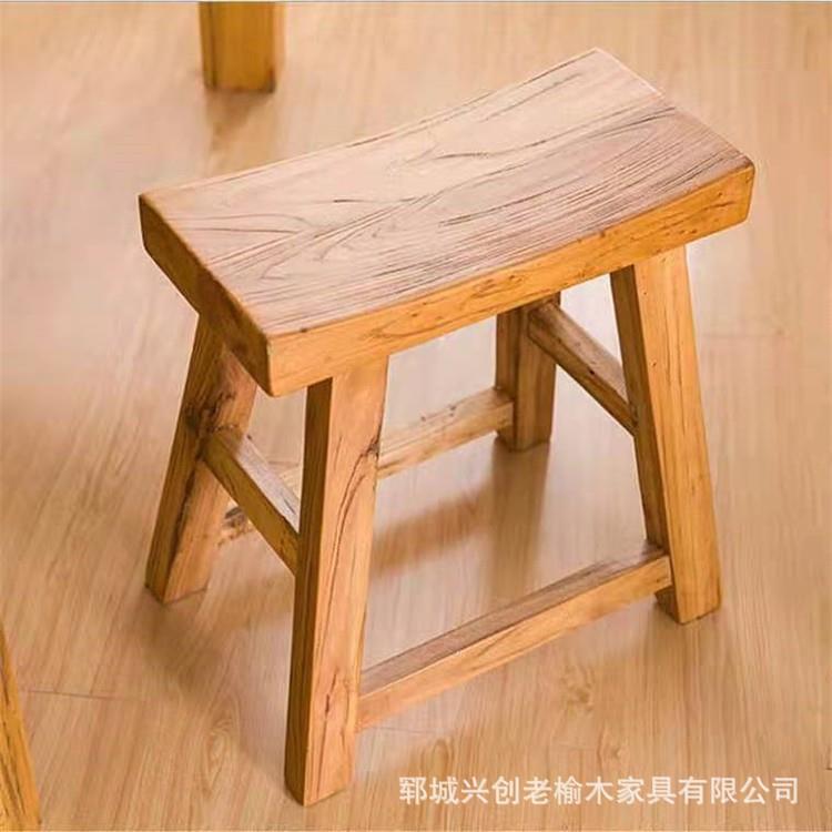 实木老榆木白胚椅子凳子木制板凳面馆饭店方凳中式饭店凹面长板凳