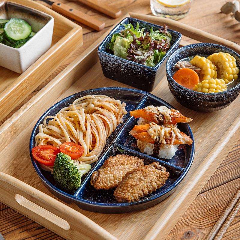 日式陶瓷分格盘家用早餐盘减脂餐盘一人食套装月子餐具分隔盘商用