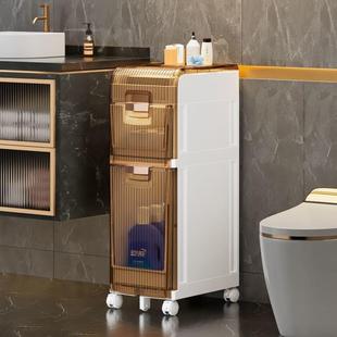 卫生间置物架窄缝可移动收纳柜落地双层塑料家用小推车浴室储物柜