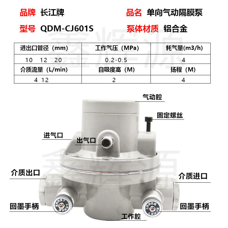 武汉长江CJ601S气动单向隔膜泵水墨水溶性泵胶水覆膜机化工单向泵
