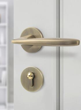 ft青古铜门锁室内卧室房间美式磁吸静音门锁现代简约家用木门分体