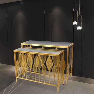 北欧铁艺茶桌套装 客厅边几玄关桌金色茶几电视桌console table