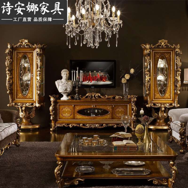 欧式客厅家具 实木雕花实奢华别墅布艺拉扣三位沙发组合