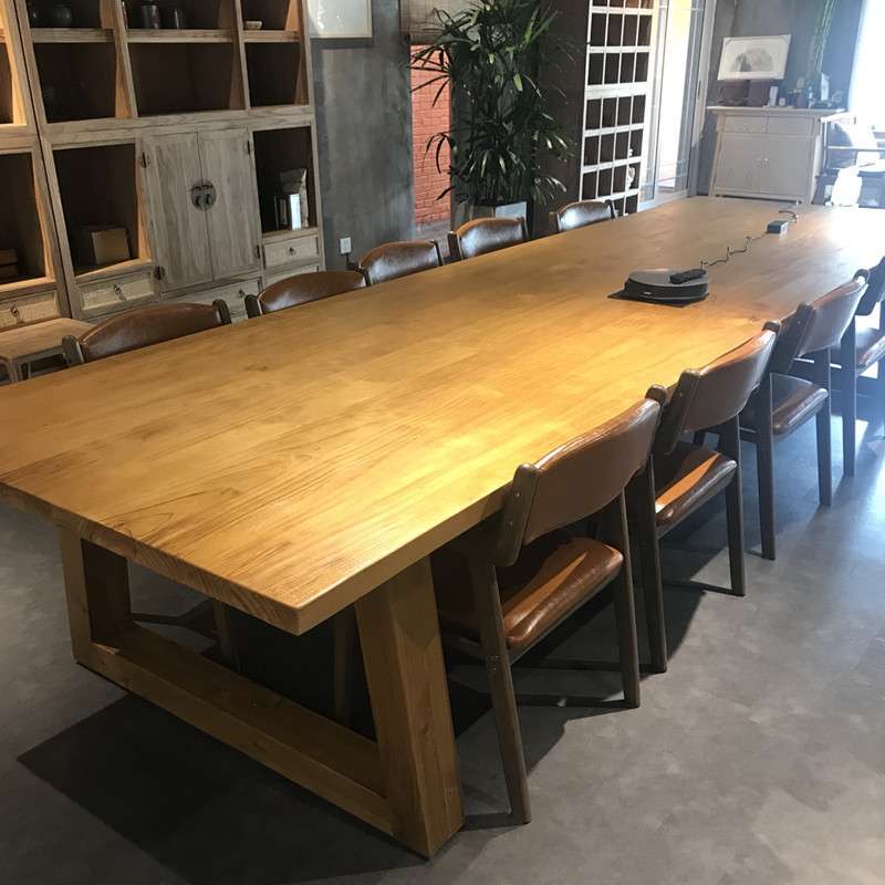北欧全实木餐桌家用咖啡厅原木长方形餐台洽谈会议桌椅北欧风餐桌
