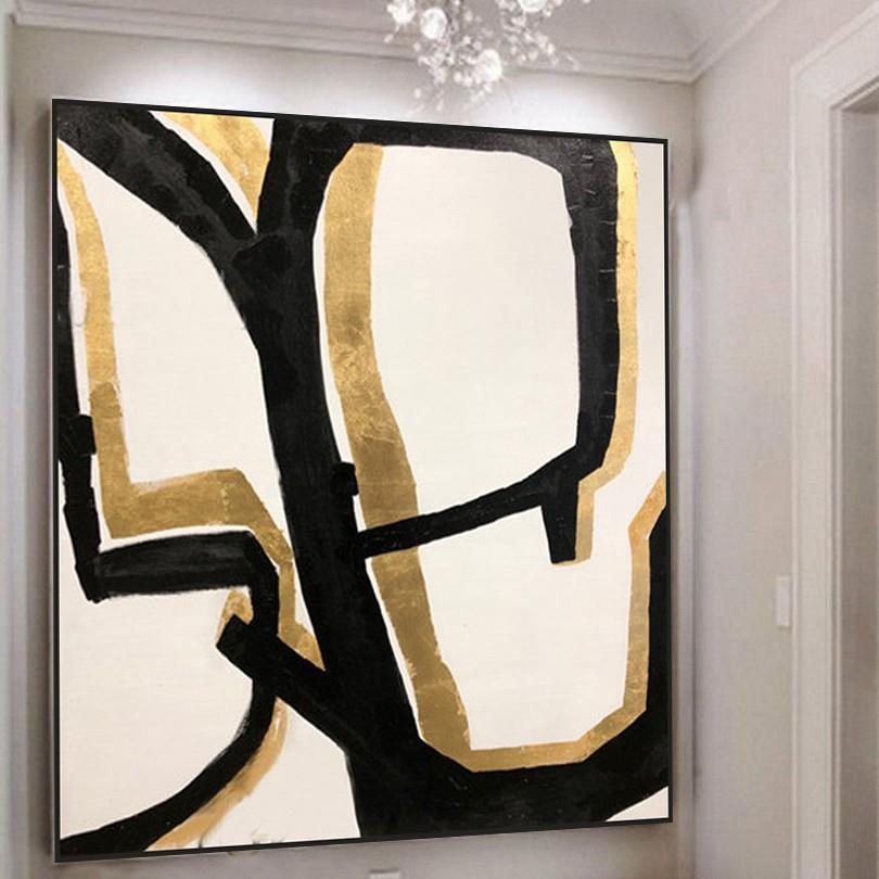 极简风纯手工绘画抽像油画厚肌理装饰画金箔挂画 oil painting