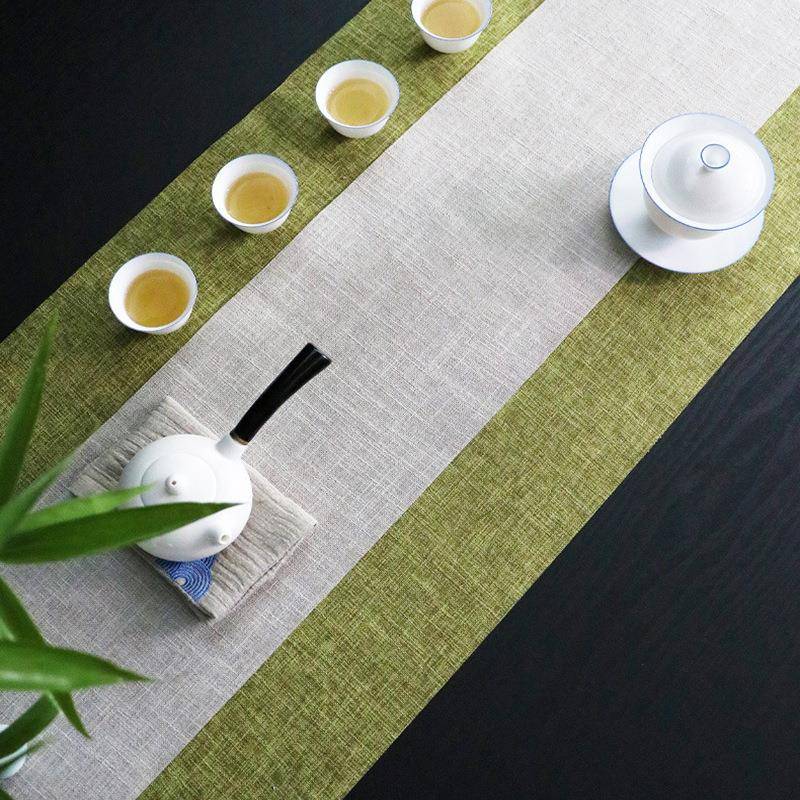 亚麻布艺茶席套装新中式防水桌旗禅意轻奢干泡垫茶台桌布日式配件