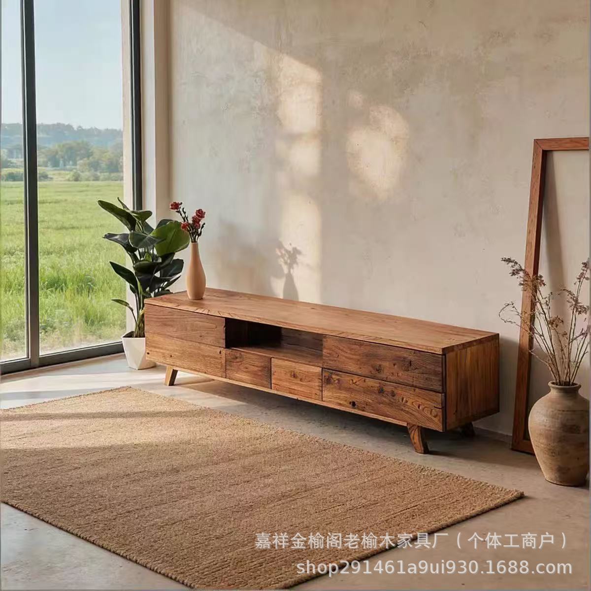 实木复古电视柜中古风老榆木电视柜民宿酒店储物柜客厅落地收纳柜