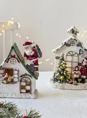 NUCHI跨境圣诞装饰发光小房子小汽车圣诞氛围布置树脂圣诞节礼物