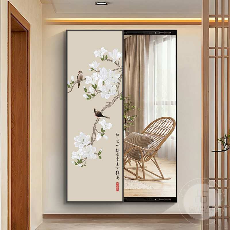 玄关遮挡隐藏式全身镜挂画可推拉穿衣镜创意隐形试衣镜可关闭镜子