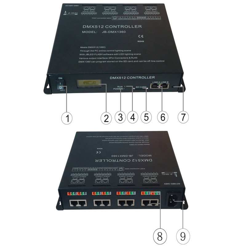 8端口输出 每口MAX带载170点 动画 图片播放 红外遥控DMX512主控