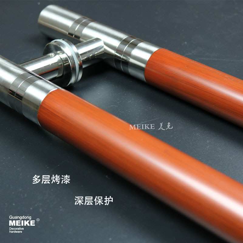 不锈钢玻璃门拉手中木纹烤漆大门把手玻璃五金配件圆管拉手厂家