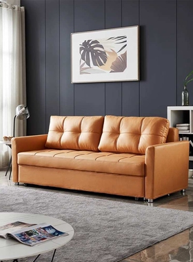 多功能可折叠沙发床 双人客厅乳胶可储物收纳橙色简约 推拉沙发床