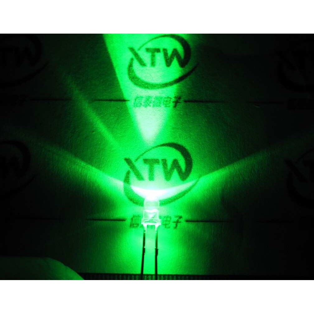 F3发光管LED 3MM 绿色 白发翠绿 绿光 透明灯体 长脚高亮 一包50