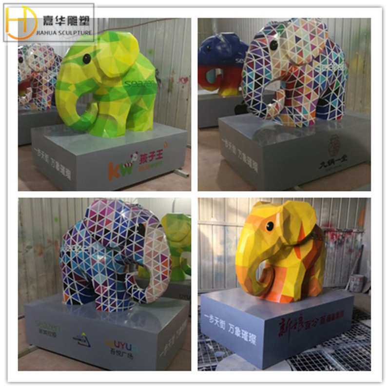 卡通彩绘小象模型卡通大象玻璃钢动物雕塑商场步行街美陈装饰摆件