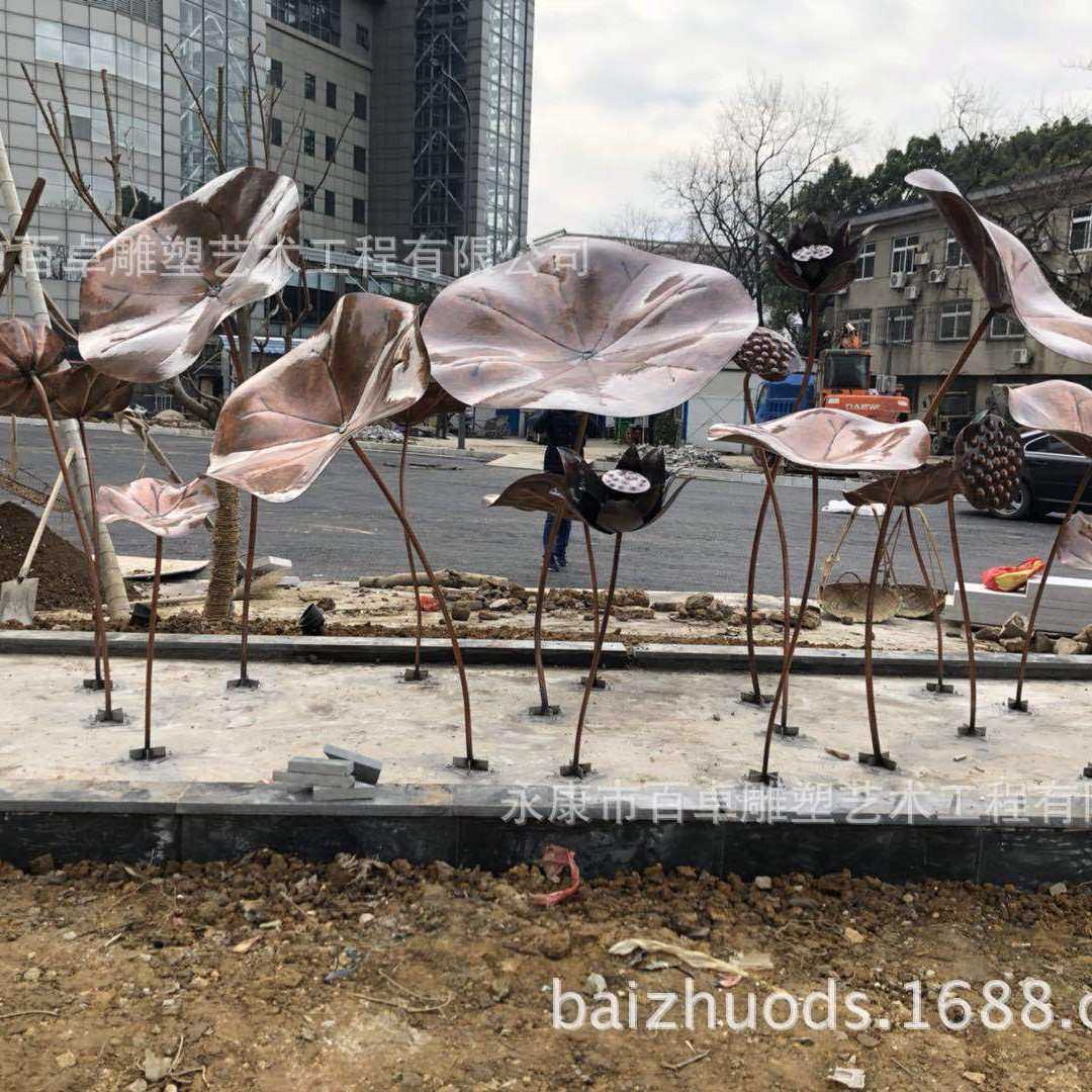 厂家定制紫铜荷花景观雕塑 水景荷花雕塑 锻铜荷花 房产荷花雕塑