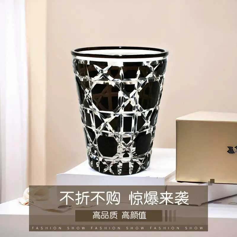 新款星空水晶玻璃杯威士忌酒杯套料经典黑色手工雕刻家用装饰