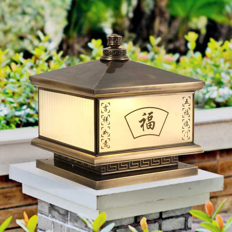 全铜太阳能灯中式接电庭院柱头灯户外防水别墅大门围墙花园柱子灯