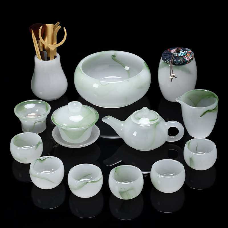 高档轻奢随手礼琉璃玉瓷功夫茶具套装家用茶壶茶杯盖碗整套礼盒装
