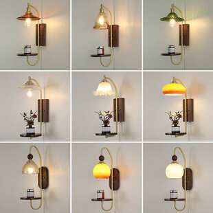 壁灯日式侘寂风复古咖啡厅装饰灯新中式实木客厅卧室壁挂拉绳灯具