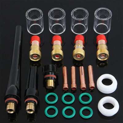 23PCS件TIG焊接短气体透镜#10TIG氩弧焊套件WP-17/18/26火炬杯套