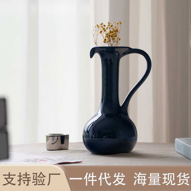 侘寂风复古蓝单耳水壶陶瓷花瓶中古ins高级感摆件干鲜花花器代发,模玩/动漫/周边/娃圈三坑/桌游,模型制作工具/辅料耗材,淘宝优惠券,粉丝福利购,淘宝优惠卷