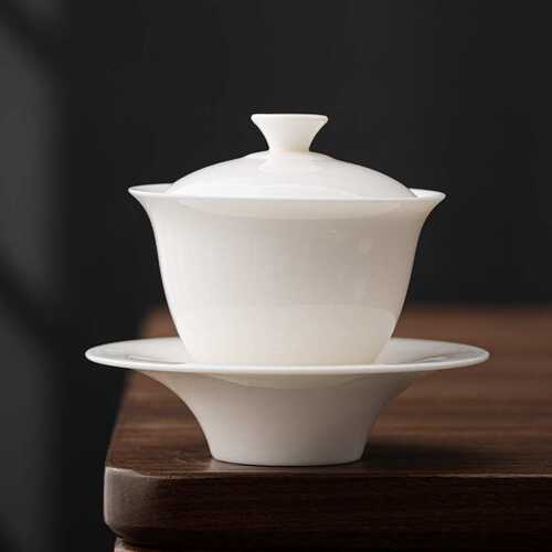 德化羊脂玉白瓷功夫茶具盖碗茶杯单个陶瓷高档三才泡茶碗大号家用