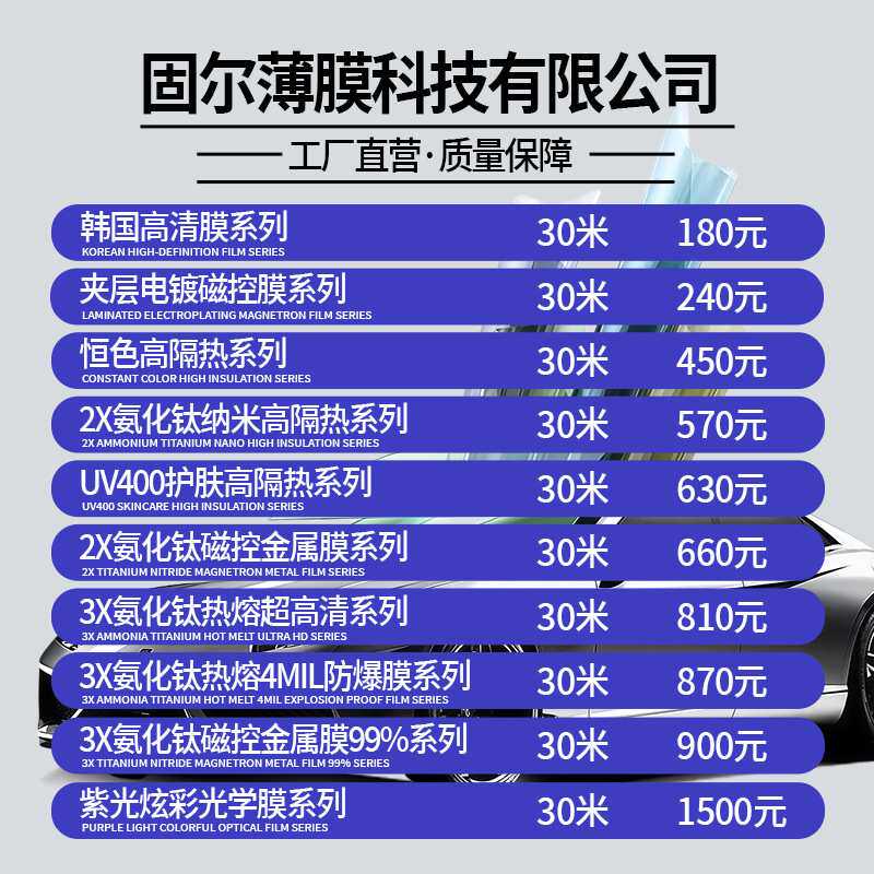 汽车太阳膜防爆隔热膜汽车贴膜防晒膜4S店汽贸店15米30米整卷