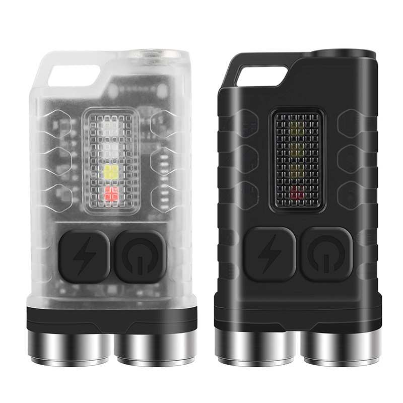 V3新款迷你钥匙扣手电筒内置电池TYPE-C充电防水荧光LED小电筒