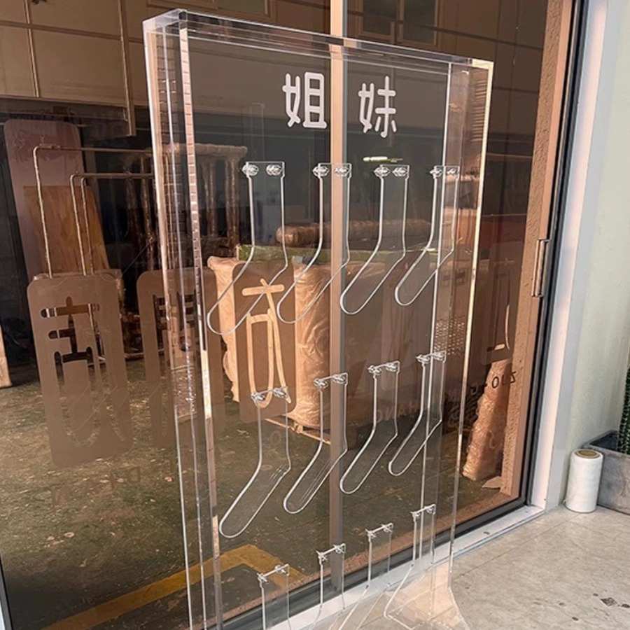透明亚克力袜子挂板带轮展架道具袜撑成人长筒袜短袜板中筒袜脚模