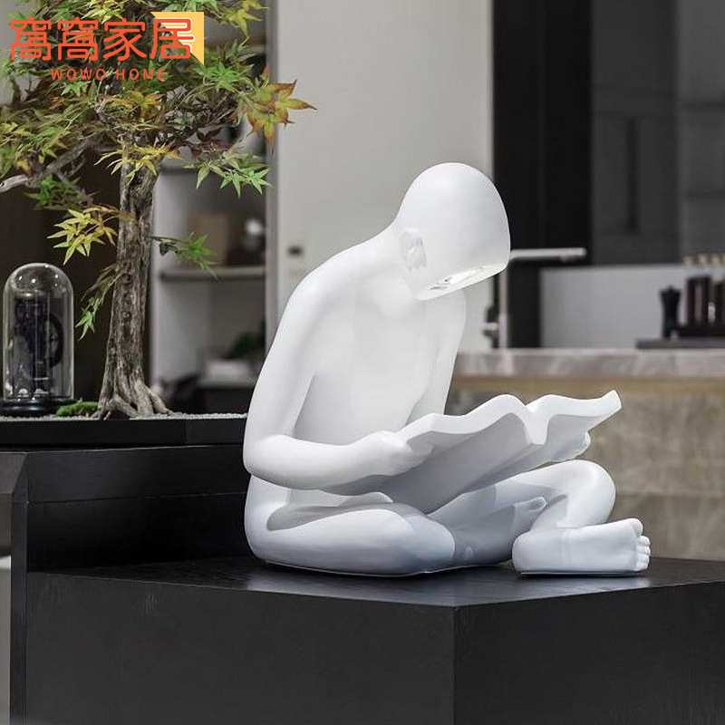 现代简约看书人落地灯软装艺术品别墅客厅橱窗图书馆书童灯饰摆件