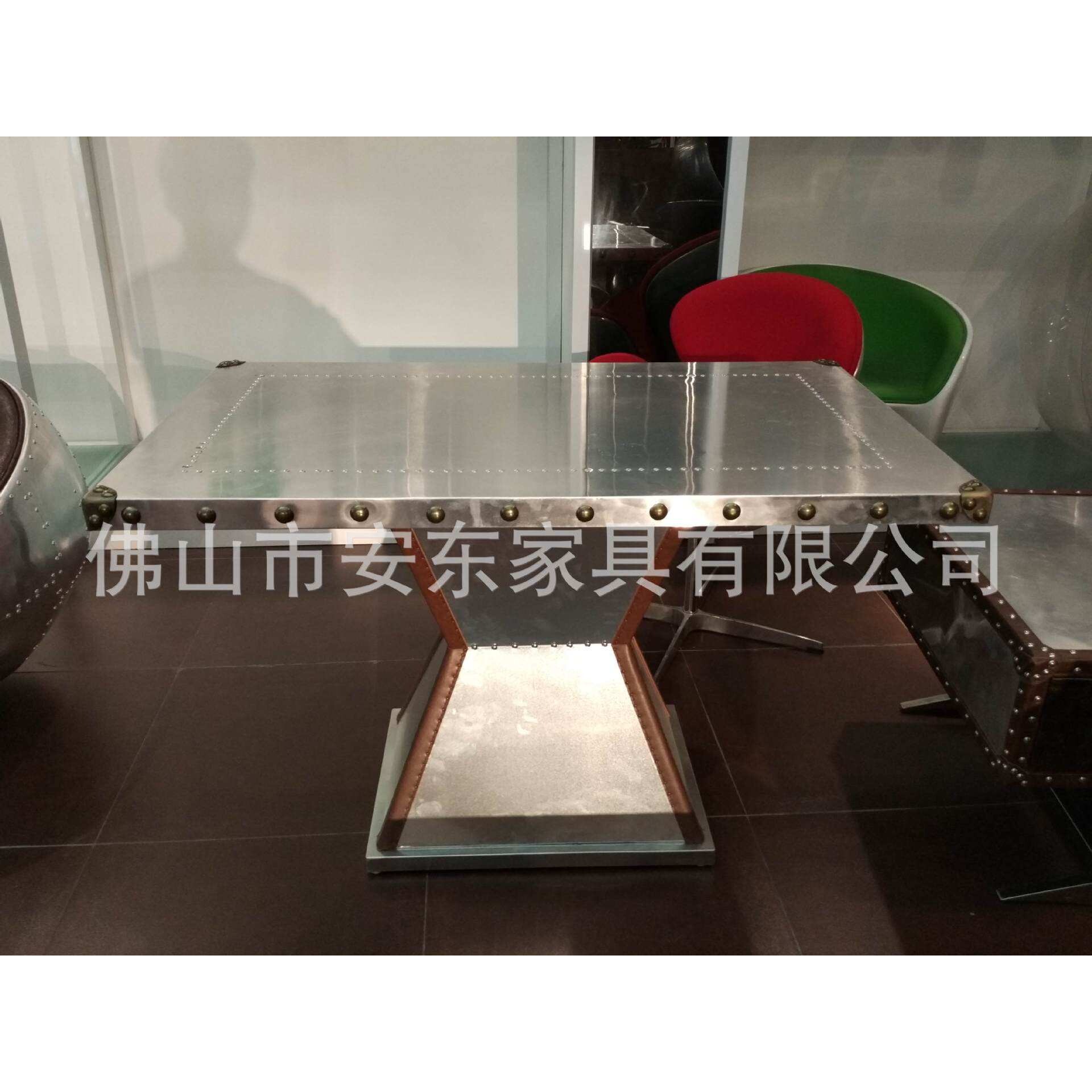 供应英伦复古工业铝皮餐桌 成套餐桌餐椅 做旧风格餐厅家具