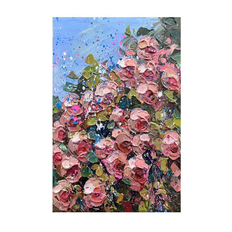 立芬村纯手绘油画抽象牡卉花丹大体肌理感客厅装饰画玄关走廊挂画