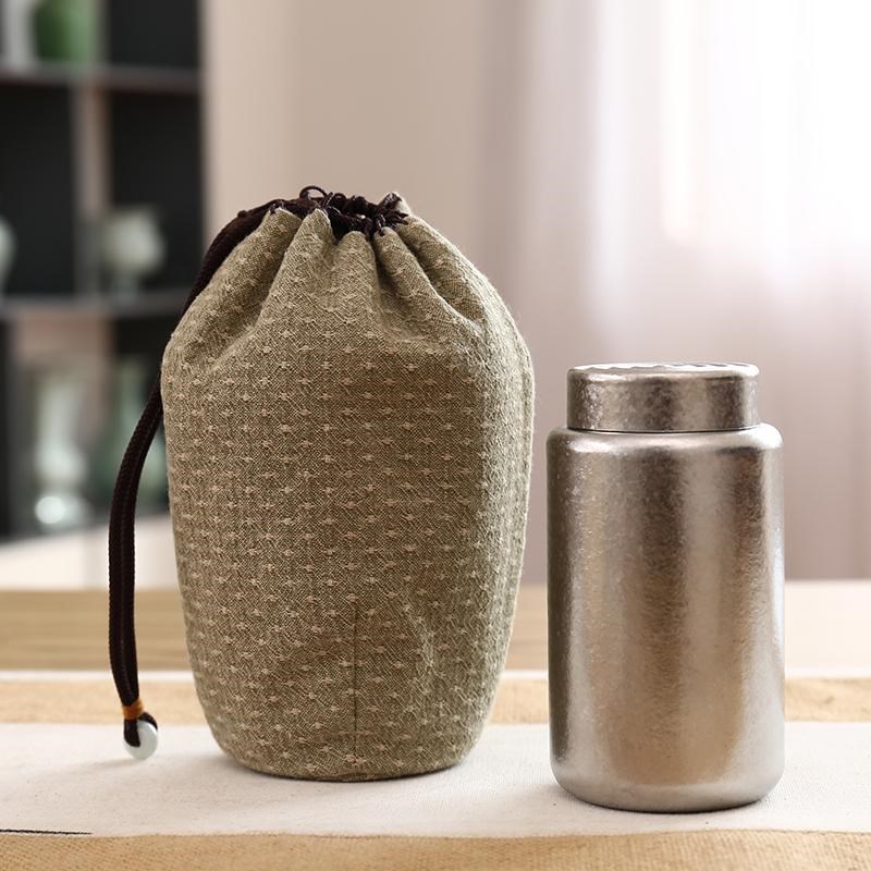 博友制钛涟漪纯钛茶叶罐迷你带内盖便携式旅行小号茶仓金属密封罐
