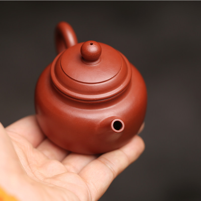 紫砂朱泥小德钟壶 宽口工夫茶壶茶具冲茶壶冲罐手把小巧家用入门