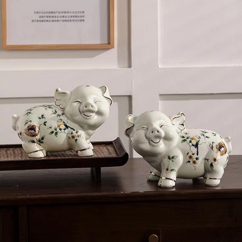 陶瓷气摆件十二生肖福猪猪现代家居客厅玄关工艺品摆设可爱猪摆件
