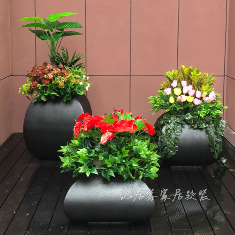 盆约大气方形玻璃钢落地大花简花酒瓶店商场售楼部插花装饰摆件