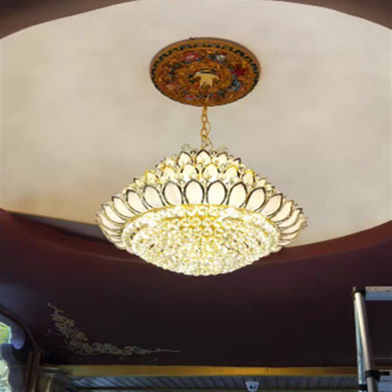 欧式水晶吊灯圆形金色客厅灯餐厅灯楼梯玄关过道灯具莲花佛堂灯饰