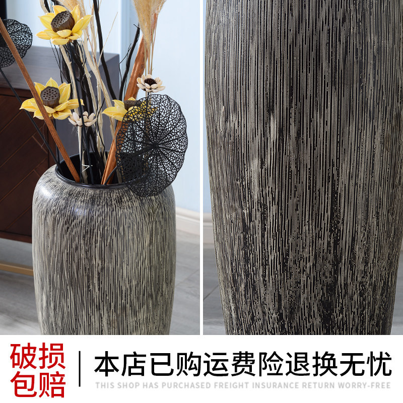 电视柜艺术复古高花瓶插花长枝干花 摆件客厅落地欧式大陶罐