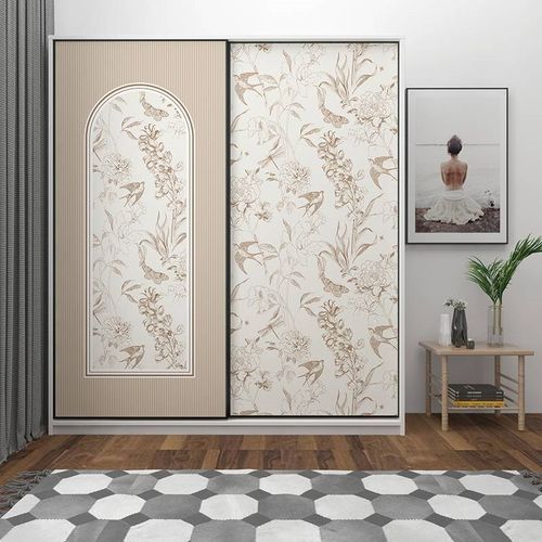 35N衣柜贴纸法式墙纸自粘卧室装饰推拉门贴画移门玻璃门翻新柜子