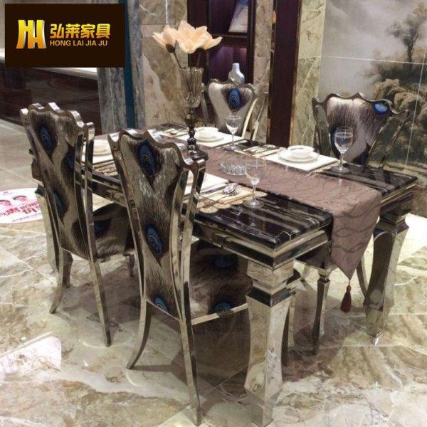 不锈钢大理石餐桌椅组合 现代简约轻奢新古典6人餐厅时尚欧式餐台,住宅家具,大理石餐桌,淘宝优惠券,粉丝福利购,淘宝优惠卷