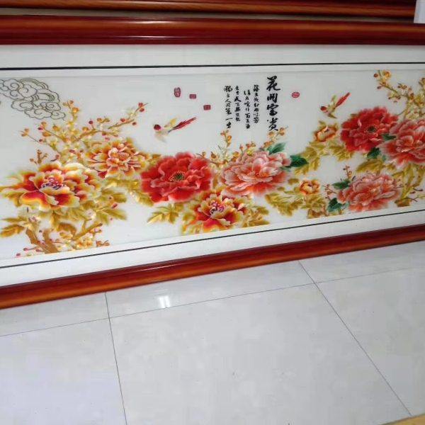 苏州刺绣金牡丹花开富贵客厅背景墙装饰画带框成品立体透纱仿手工,居家布艺,苏绣,淘宝优惠券,粉丝福利购,淘宝优惠卷