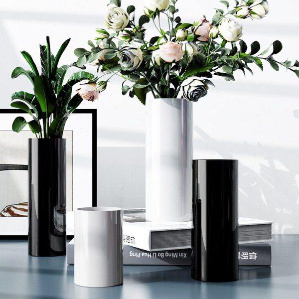 简约白色黑色直筒圆口玻璃花瓶落地插花花瓶酒店样板房装饰摆件,家居饰品,花瓶,淘宝优惠券,粉丝福利购,淘宝优惠卷