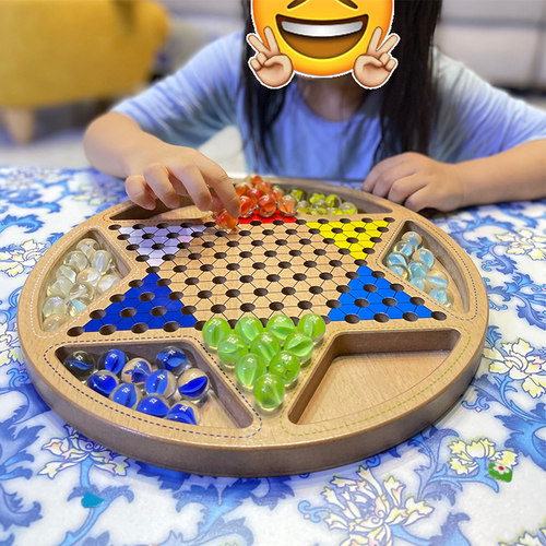跳棋儿童益智玻璃球大人版大号跳跳棋弹珠弹子跳棋和五子棋二合一