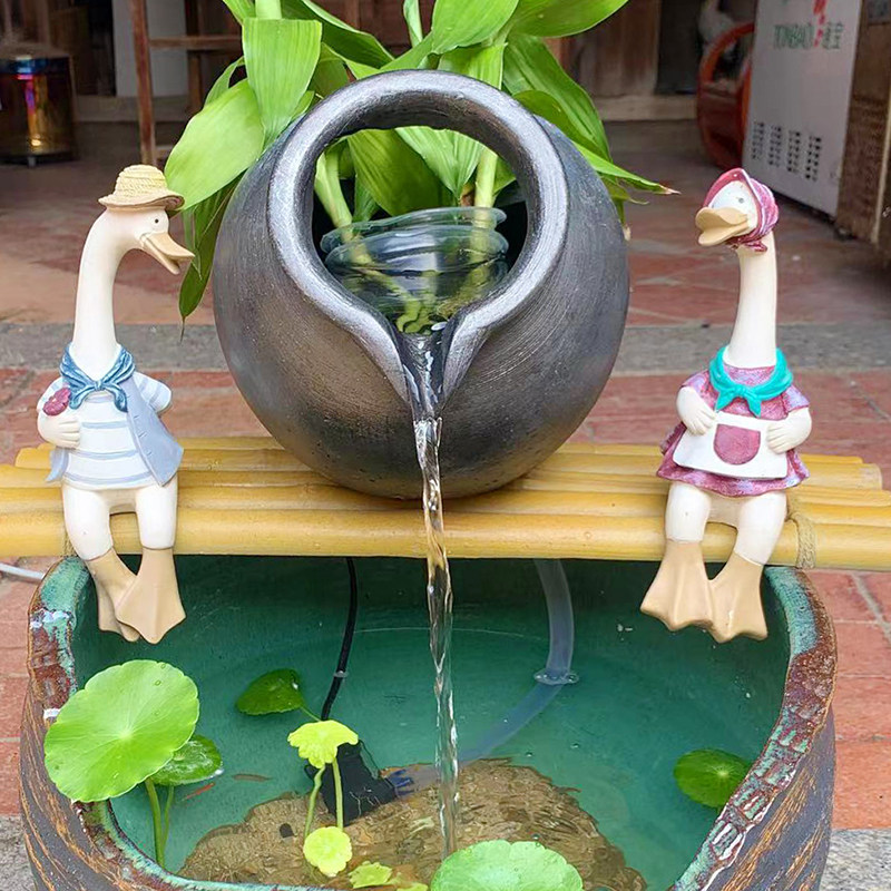 中式古风仿真釉黑陶罐鱼池循环增氧流水树脂摆件种花DIY造景饰品