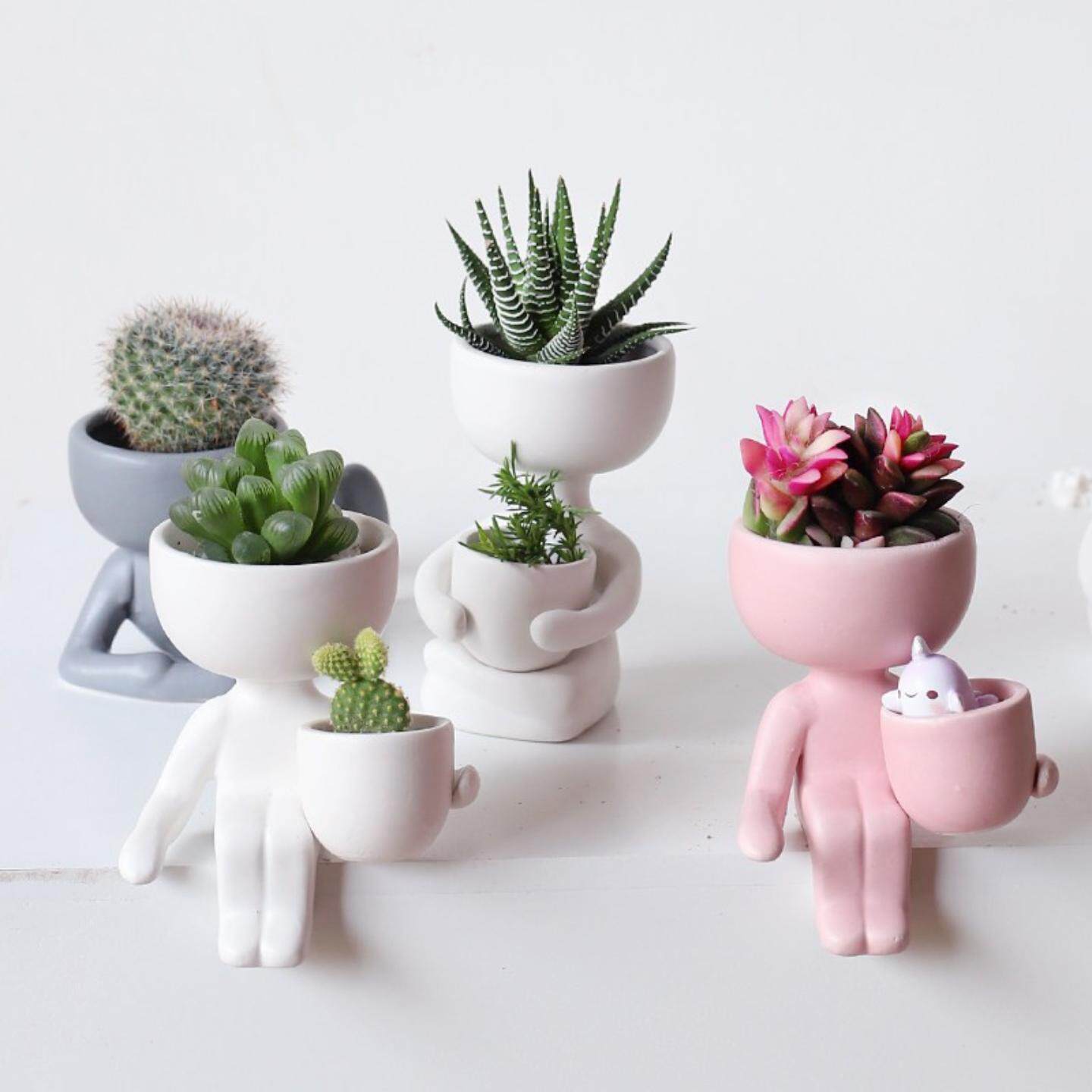 创意风多肉陶瓷花盆可爱人物造型盆仙人掌多肉植物盆桌面装饰