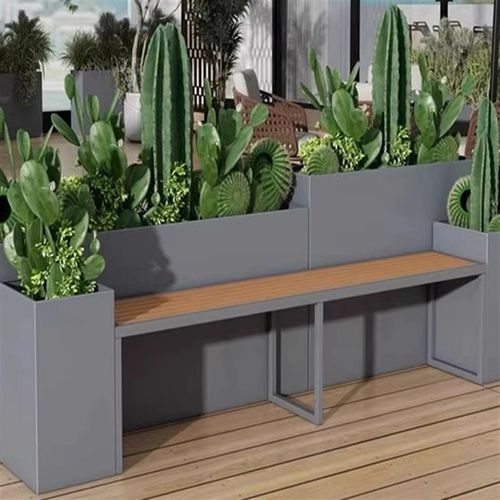 简约镀锌板花箱坐凳组合市政园林景观座椅室外隔断花坛铁艺种植槽