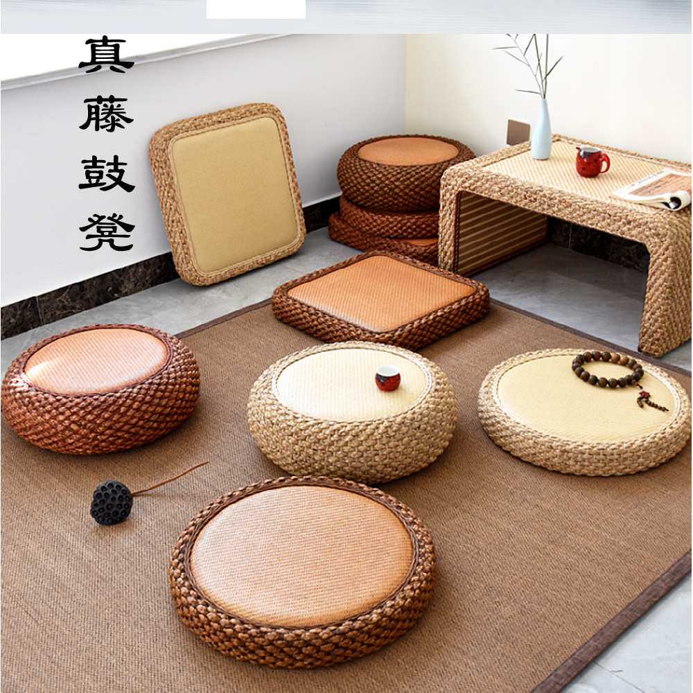 藤编圆凳实木板凳家用坐墩换鞋小凳子创意鼓凳客厅茶几凳沙发矮凳