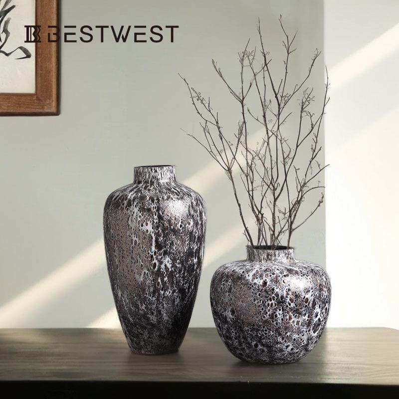 Best west 中式做旧梅花插花玻璃花瓶摆件展厅售楼处软装饰品花器