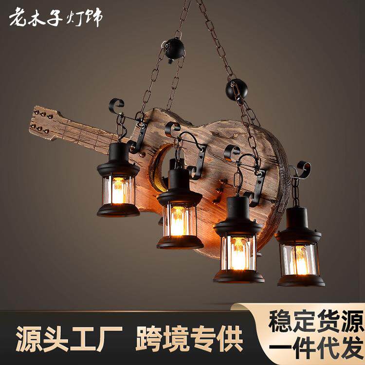 新款美式乡村创意复古风头吊灯餐厅 咖啡厅酒吧铁艺船木做旧灯饰
