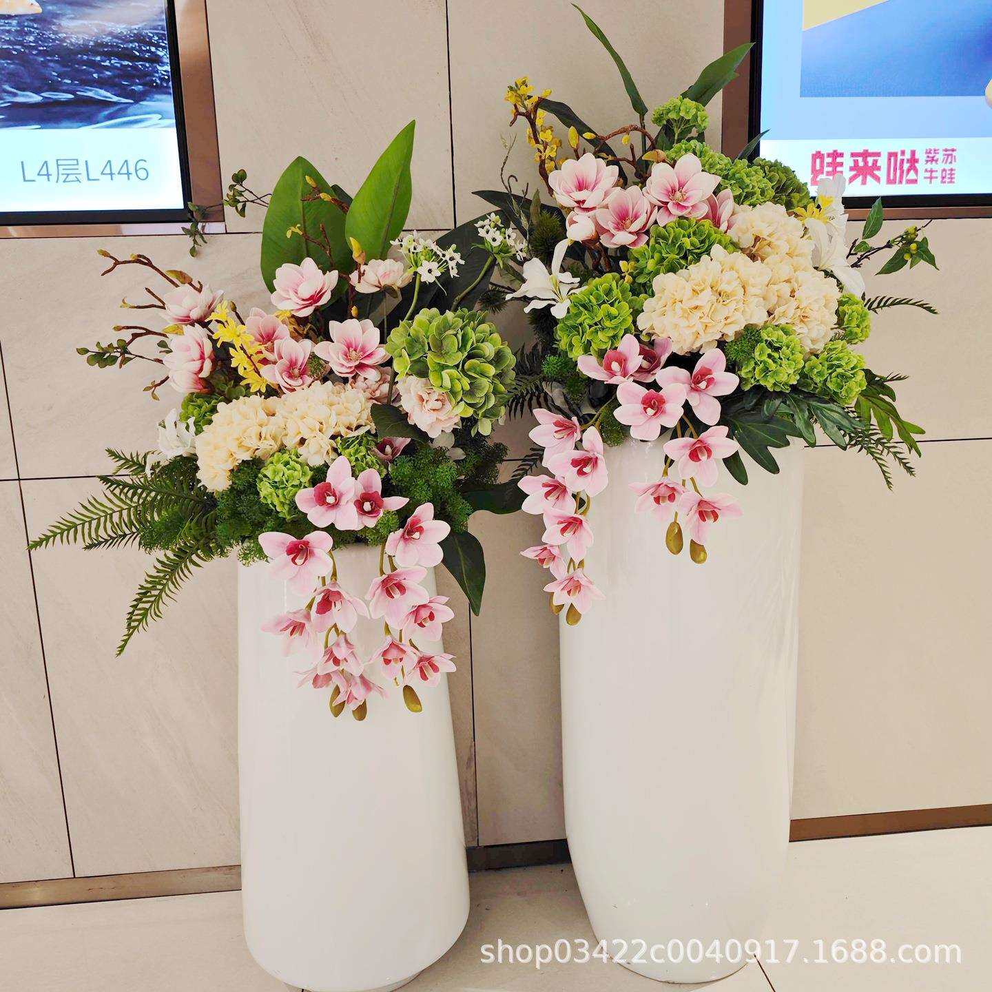 花君者玻璃钢酒店商场美陈花器商业街花缸落地婚庆花艺仿真花牡丹